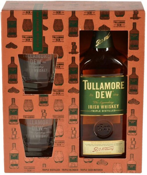 Виски Tullamore D.E.W. 0,7 л в подарочной упаковке + 2 стакана