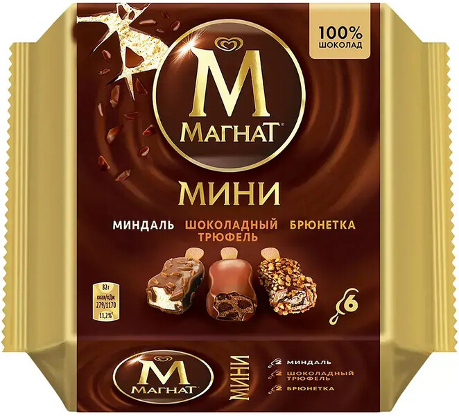 Мороженое Магнат Мини эскимо из 6 штук (3 вида по 2 штуки)