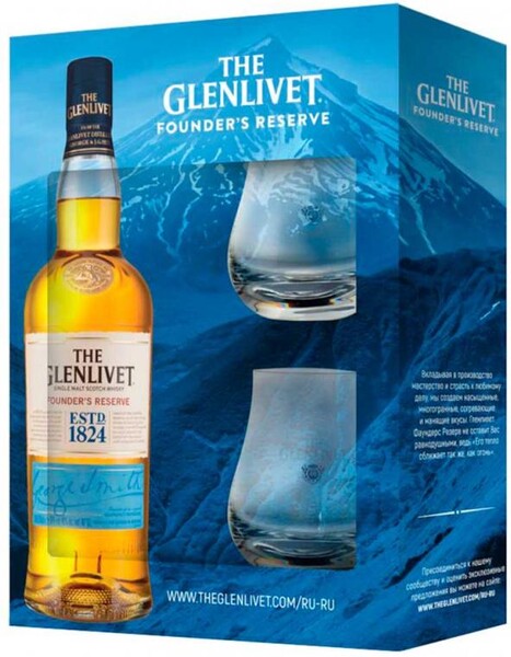 Виски The Glenlivet Founder's Reserve в подарочной упаковке с двумя стаканами Шотландия, 0,7 л