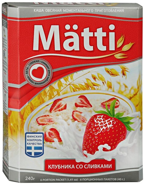 Каша овсяная Matti Клубника со сливками (6 штук по 40 г)