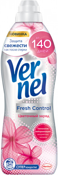 Кондиционер-ополаскиватель для белья Vernel Фреш Контрол Цветочный заряд концентрированный 0.87л