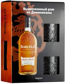 Ром Barcelo Gran Anejo 0,7 л в подарочной упаковке + 2 стакана