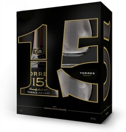 Бренди Torres 15 Reserva Privada 0,7 л в подарочной упаковке + 2 стакана