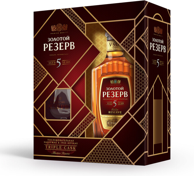 Коньяк «Золотой Резерв» 5 звезд Россия, 0,5 л + бокал