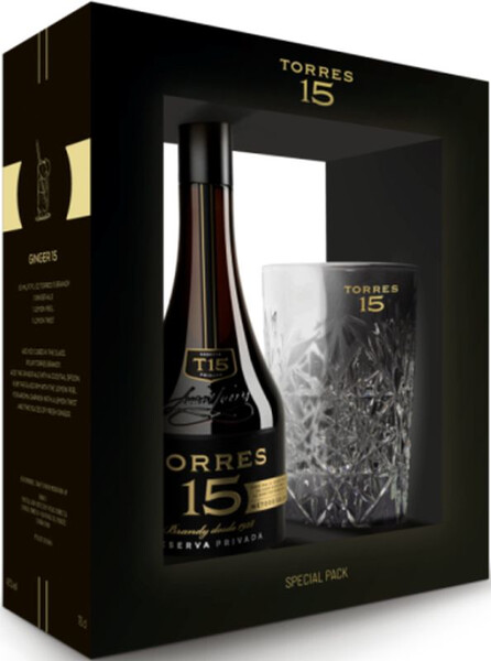 Бренди Torres 15 0,7 л в подарочной упаковке со стаканом