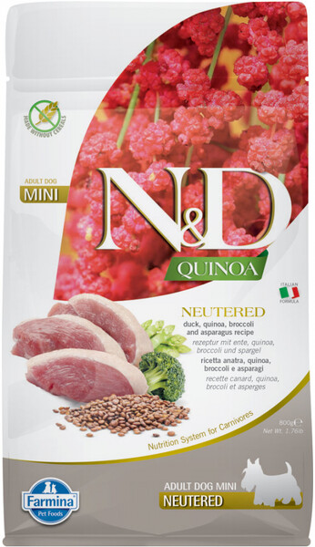 Корм сухой Farmina N&D Dog Quinoa с уткой и киноа для стерилизованных и кастрированных собак мелких пород 0.8 кг