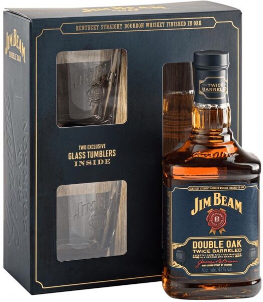 Виски (бурбон) Джим Бим Дабл Оак +2 стакана п/к