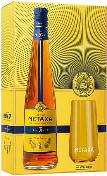 Напиток спиртной METAXA Метакса 5 лет алк.38% п/у + 2 бокала Греция, 0.7 L