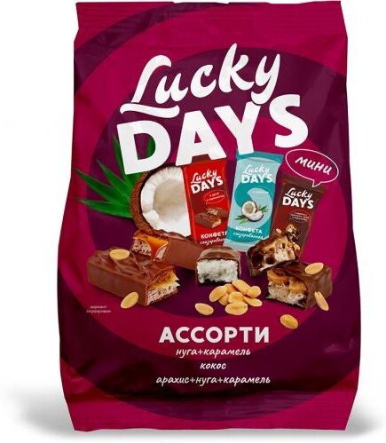 Конфеты Lucky Days Микс Нуга, карамель, арахис, кокос, 350 г