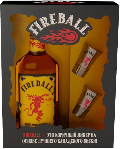 Виски Fireball Канада, 0,75 л + Рюмки