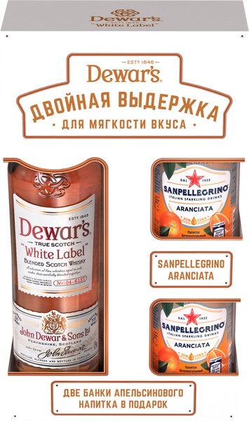 Виски DEWAR'S White Label Шотландский купажированный 40%, п/у, 0.7л + Напиток SANPELLEGRINO, 2x0.33л Великобритания, 0.7 L