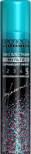 Лак для волос Прелесть Professional С блёстками Мульти Сверкающий эффект №5 сверхсильная фиксация