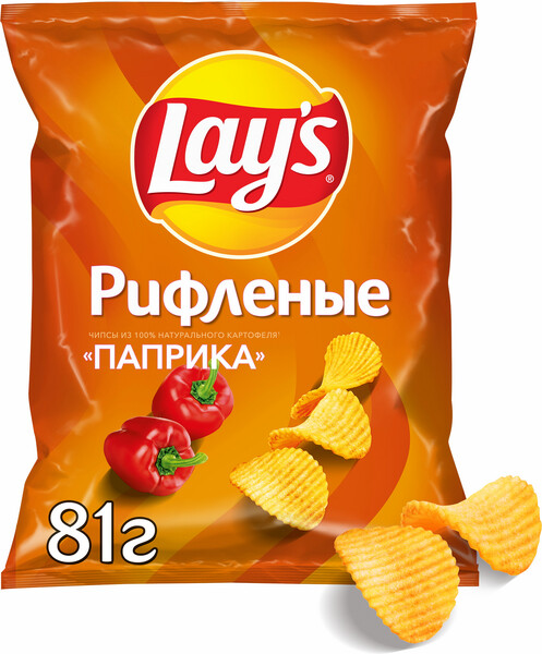 Чипсы Lay's картофельные, рифлёные, паприка, 81 г