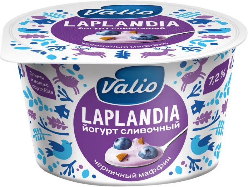 Йогурт сливочный Valio Laplandia с наполнителем «Черничный маффин», 7,2%, 180 г