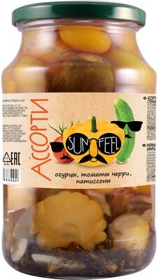 Ассорти Sunfeel помидорчики черри, огурцы 900 гр., стекло