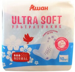 Прокладки гигиенические АШАН Ультра Нормал Софт, 10 шт