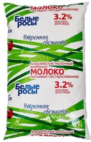 Молоко БЕЛЫЕ РОСЫ питьевое пастериз 3,2% пакет без змж 900мл