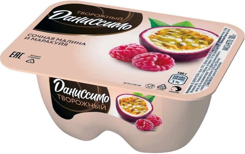 Продукт творожный Даниссимо Сочная малина и маракуйя 5,6 %, 100 г