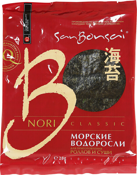 Водоросли нори SanBonsai Nori Classic для суши и роллов, 28 г