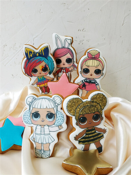 Куклы Лол имбирный пряник для торт, фигурки украшение топпер на торт, Куклы Lol пряник на палочке