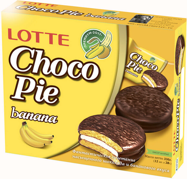 Пирожное Lotte Choco Pie Банан, 12х28 г