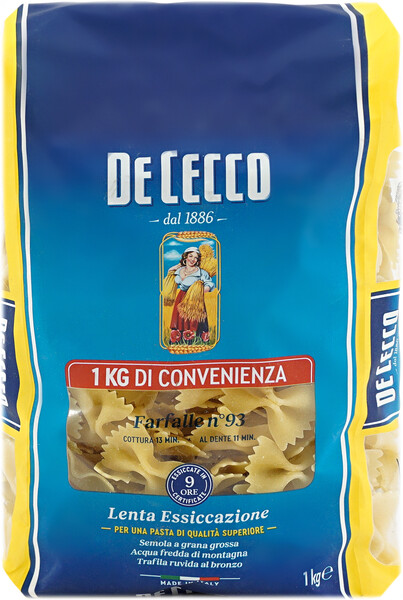 Макаронные изделия De Cecco Farfalle № 93 бабочки 1 кг