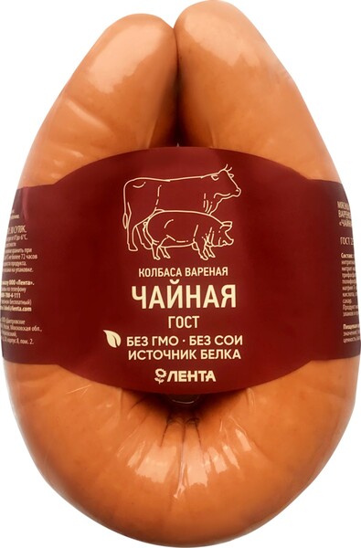 Колбаса вареная ЛЕНТА Чайная ГОСТ, категория Б, 400г Россия, 400 г