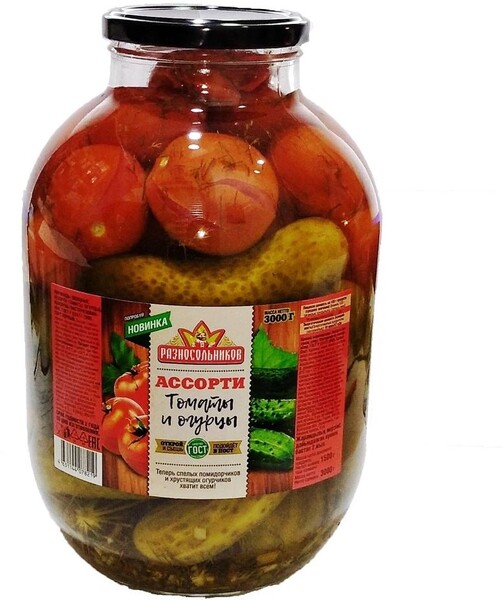 Ассорти Разносольников маринованное ГОСТ , 3 кг, стекло