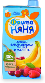Нектар ФрутоНяня фруктов (банан, яблоко, вишня и малина), с 3-х лет, 500 мл