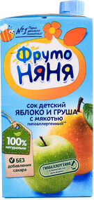 Сок ФрутоНяня яблочно-грушевый с мякотью с 3 лет, 500мл Россия