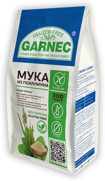 Мука из псиллиума (шелухи семян подорожника) без глютена Garnec 300г 
