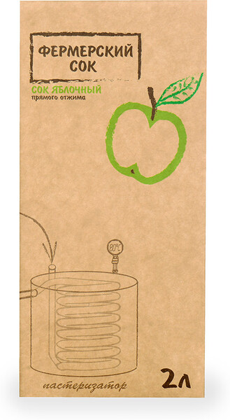 Сок Фермерский яблочный прямого отжима, 2 л Россия