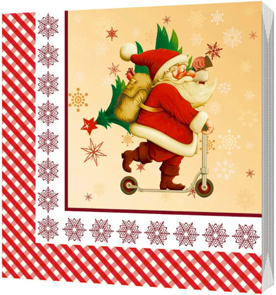 Салфетки бумажные Bulgaree green 3-х слойные Дед Мороз и самокат 33x33 см 20 шт