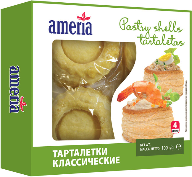 Тарталетки Ameria класические круглые, 4 шт., 100 гр., картон