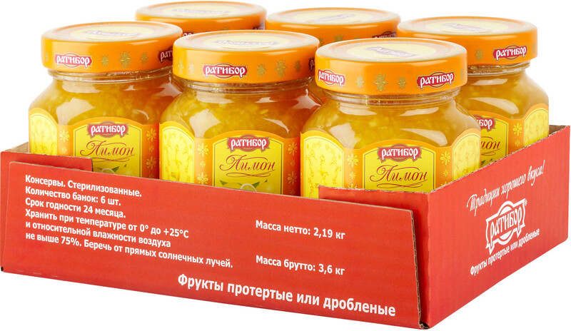 Лимон Ратибор дробленый с имбирем, 365 гр., стекло