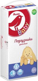 Подгузники АШАН junior (15-25 кг) 7 размер, 64 шт