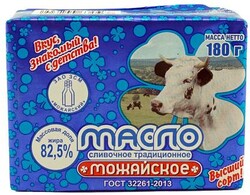 Масло сладко-сливочное «Можайское молоко» коровье несоленое брикет 82,5%, 180 г