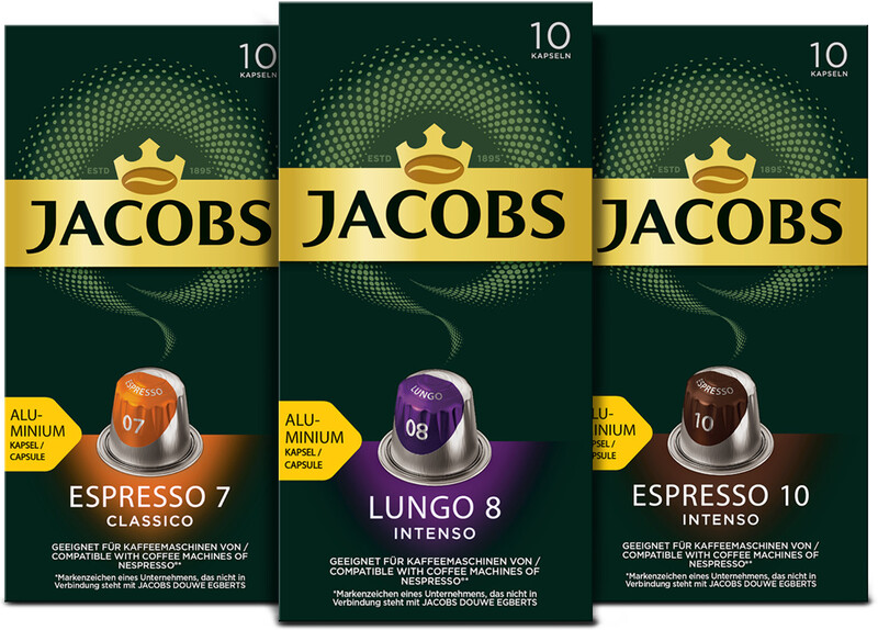 Набор кофе в алюминиевых капсулах Jacobs Lungo #8,  Espresso #7, Espresso #10, для системы Nespresso, 30 шт