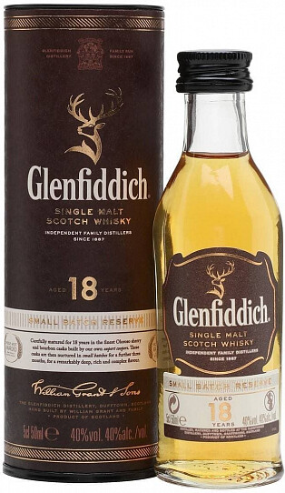 Виски Glenfiddich 18 лет 0,05 л в подарочной упаковке туба