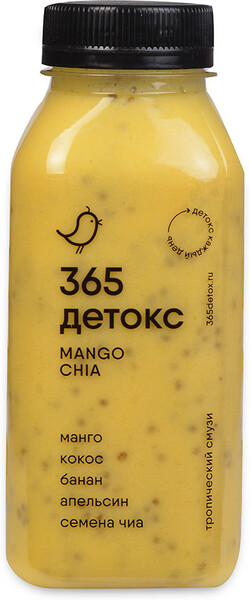 Напиток безалкогольный смузи тропический MANGO CHIA, 365 detox, 330 мл, Россия