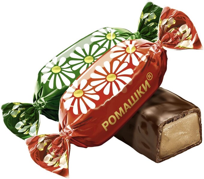 Конфеты глазированные шоколадной глазурью РотФронт Ромашки 250 гр., пластиковый пакет