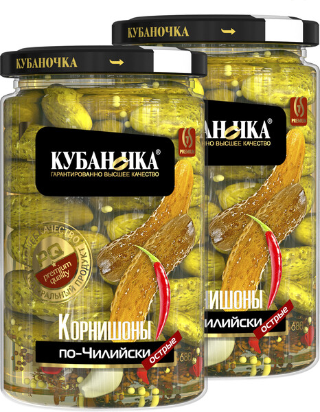 Огурчики Кубаночка маринованные По-чилийски , 680 гр, стекло