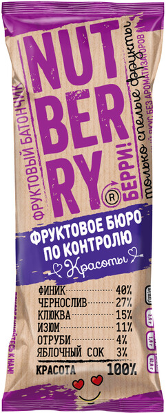 Батончик Nutberry фруктовый финик, клюква, 0.03кг