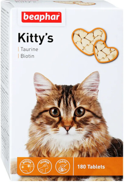 Лакомство Beaphar Kitty`s Taurine Biotin витаминизированное для кошек с таурином и биотином 180 таблеток
