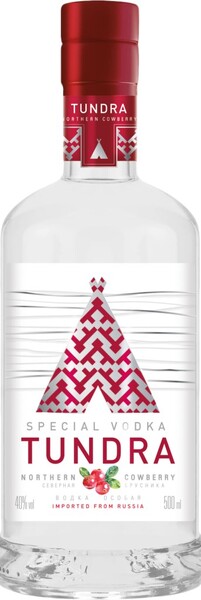 Водка TUNDRA Водка крайнего севера Северная брусника особая 40%, п/у + 2 рюмки, 0.5л Россия, 0.5 L