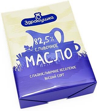 Масло сладкосливочное несоленое 82,5% в/с Здравушка, 180 гр., обертка фольга/бумага