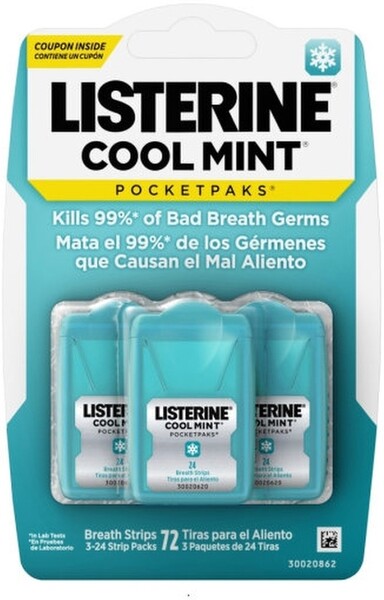 LISTERINE/пастилки мятные/свежесть дыхания / Освежающие полоски Listerine Cool Mint Pocketpaks Breath Strips