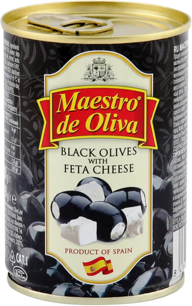 Маслины Maestro de Oliva черные с сыром фета 280 г