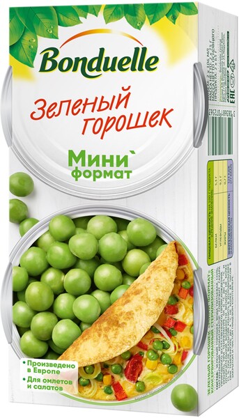Горошек зеленый консервированный BONDUELLE, 2х106мл Венгрия, 2 Х106мл