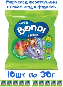 «HIPPO BONDI & FRIENDS», мармелад жевательный с соком ягод и фруктов, 30 г